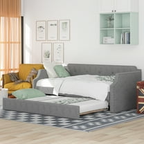 EUROCO Upholstered Twin Daybed with Trundle, Wood Tufted Sofa Bed for Living Room, Gray