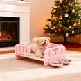thumbnail image 7 of Small Dog Bed with Cushion & Bowls, Plastic Pet Bed for Puppies and Small Dogs, Raised Puppy Bed with Removable Soft Pad, Indoor Dog Bed with Double Food & Water Bowls, Pink, 7 of 7