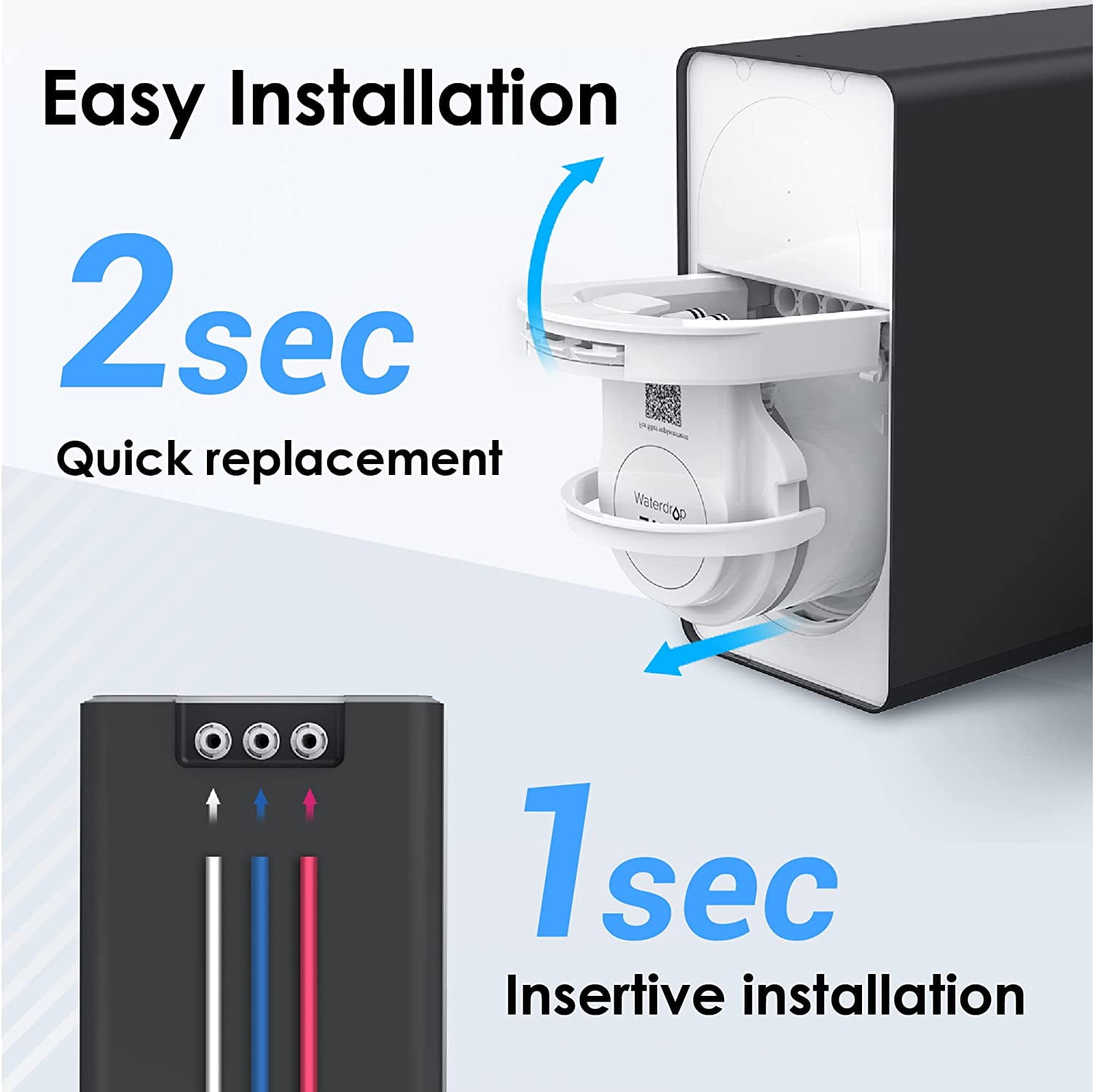 Waterdrop D6 RO Reverse Osmosis System, 600 GPD, Tankless, 2:1 Drain Ratio, USA Tech Support Water Filtration System