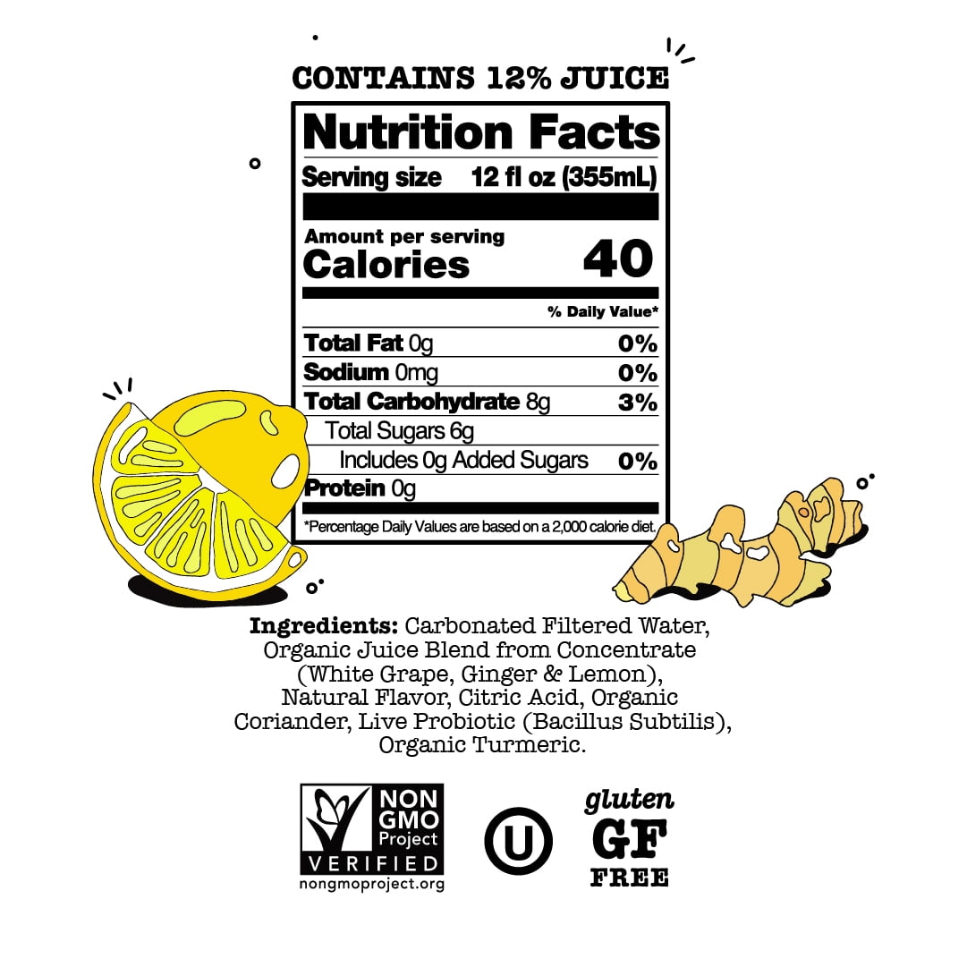 Culture Pop Sparkling Probiotic Soda, Ginger Lemon, 12 Fl Oz Cans (Pack of 6)