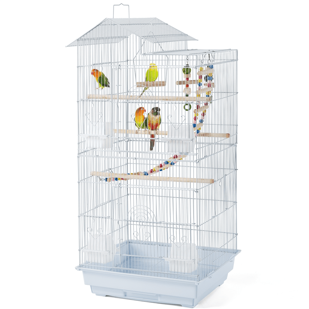 Yaheetech 39''H Metal Parrot Cage Birdcage with Toys & Swing, White