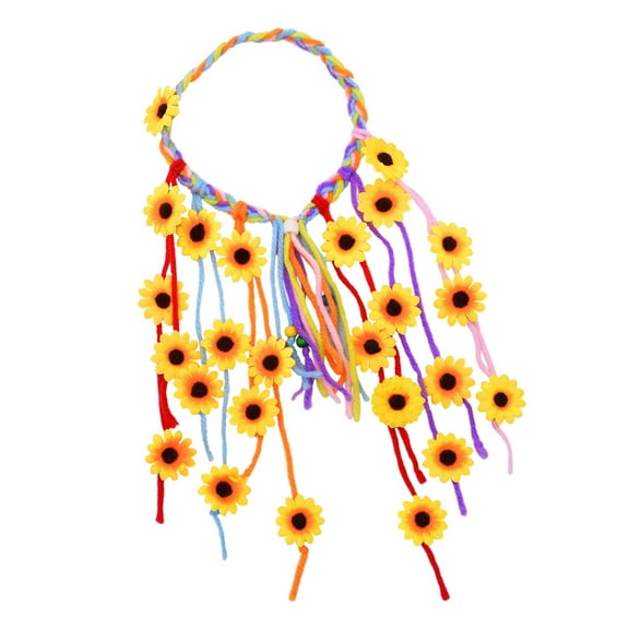 Flower Hippie Headband Floral Crown Behemain Sunflowers Beads Adjust Flower Headdress Hair Accessories Bohemian Costumes