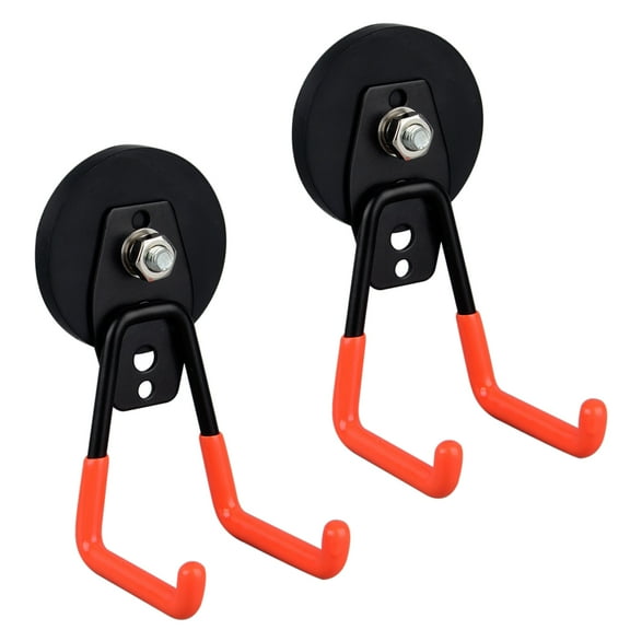 ULIBERMAGNET Heavy Duty Large Garage Magnet Hooks, Large, Neodymium Rubber, Orange, 2 Count