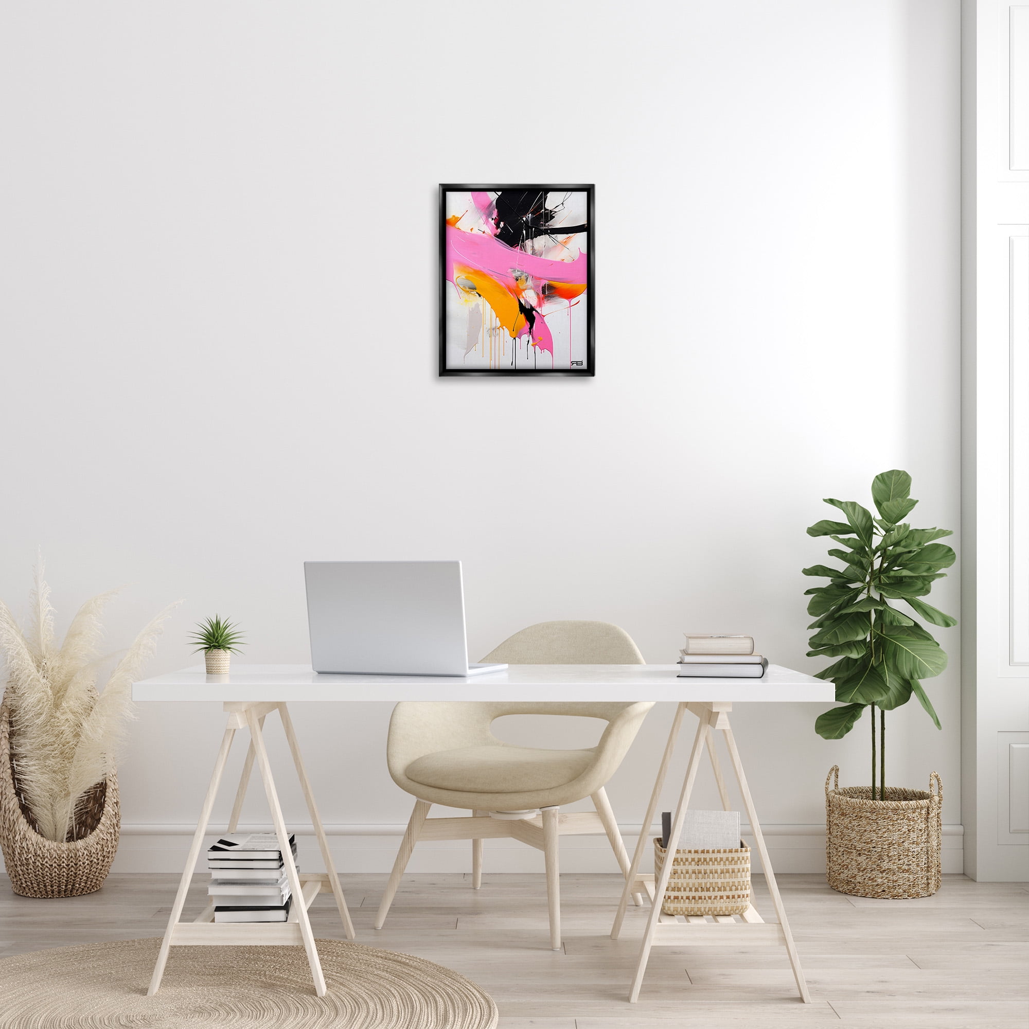 Stupell Industries Pink & Black Contemporary Abstract Painting Black Floater Framed Canvas Art Print Wall Art, 17 x 21