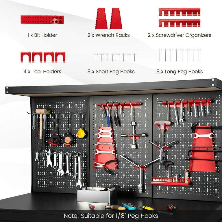 Gymax 48'' Heavy-Duty Workbench with Peg Board Hook Kit & Drawers