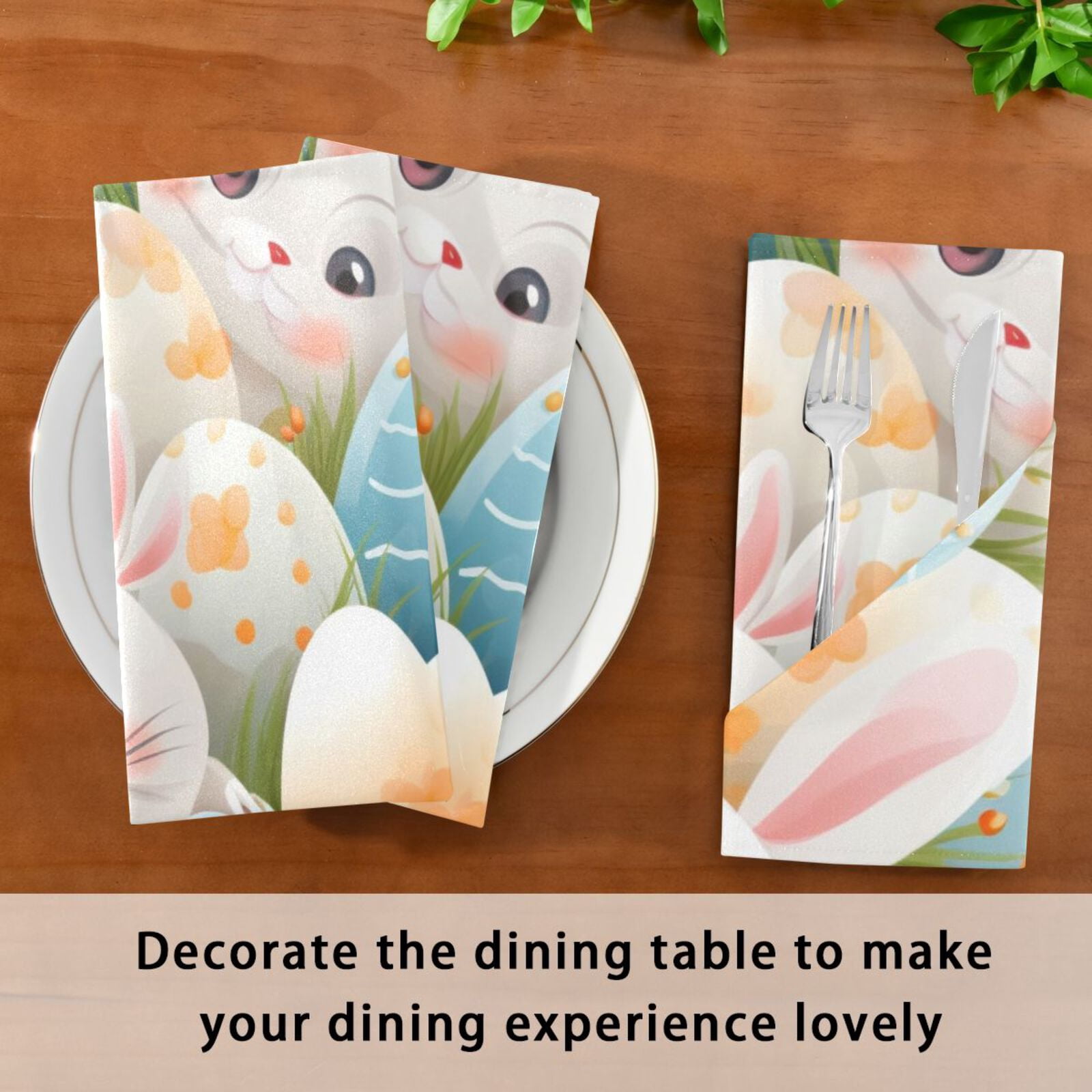 JSTEL Cute Bunny Easter Cloth Napkins Set of 6, 20x20 Inch Washable and Reusable Napkin for Decoupage Dinner Party Everyday Use