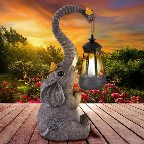 Lámpara solar para exterior con estatua de elefante ILLUMINEW, impermeable