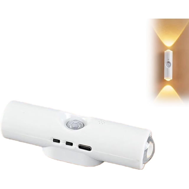 Rechargeable Smart Led Motion Sensor Ambient Light, Punch-Free Color Changing Motion Sensor Light for Stairs, Rechargeable RGB Led Wall Lamp, for Stairs, Wardrobe, Cabinet (White,3-Color)