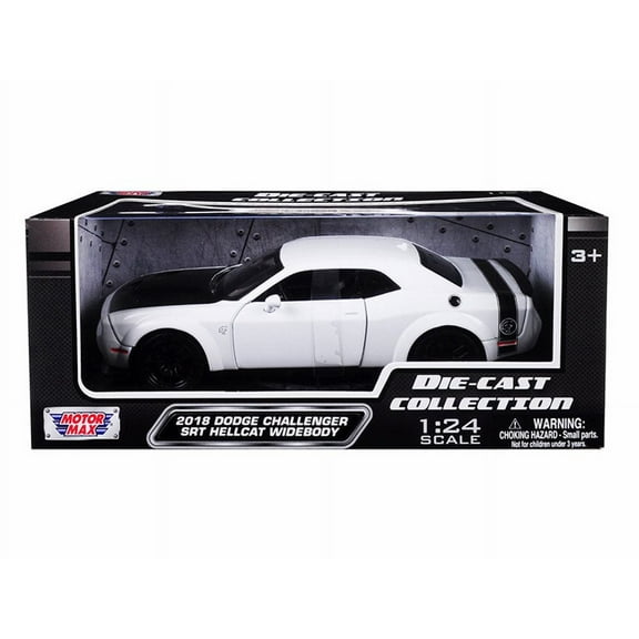 2018 Dodge Challenger SRT Hellcat Widebody, White with Black - Motormax 79350WH - 1/24 scale Diecast Model Toy Car
