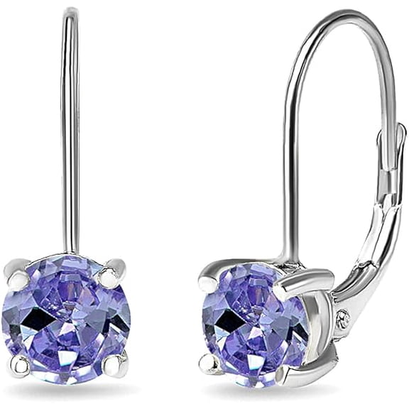Divine Creation925 Sterling Silver 1.60 Ct Round Cut Blue Tanzanite Leverback Drop Dangle Earring's 14K White Gold Plated For Women's