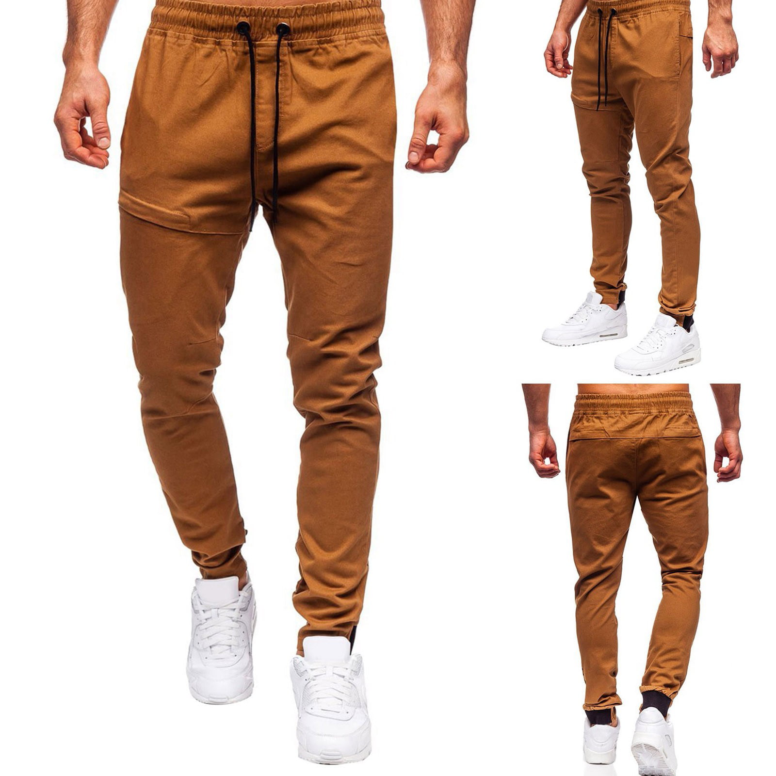 Brown Sweatpants For Men Male Casual Business Solid Slim Pants