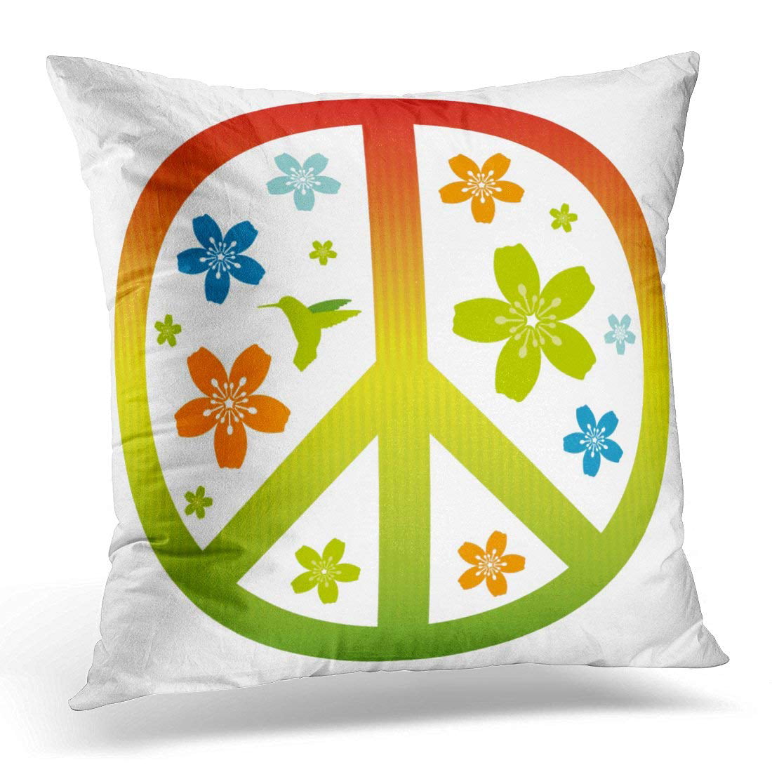 16x16 Multicolor Peaceful Society Life Whole World Love Truce Colorful Watercolor Peace Logo Sign for Unity of All Human Throw Pillow