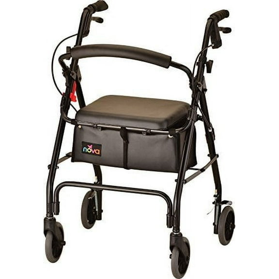 NOVA GetGo Classic Rollator Walker Standard Size, Rolling Walker for Height 5'4" - 6'1", Seat Height is 22.25 Inch, Color Black