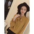 thumbnail image 3 of Bangus Women's Bow Tie Neck Ruffle Long Sleeve Chiffon Shirt Blouse Top, 3 of 5