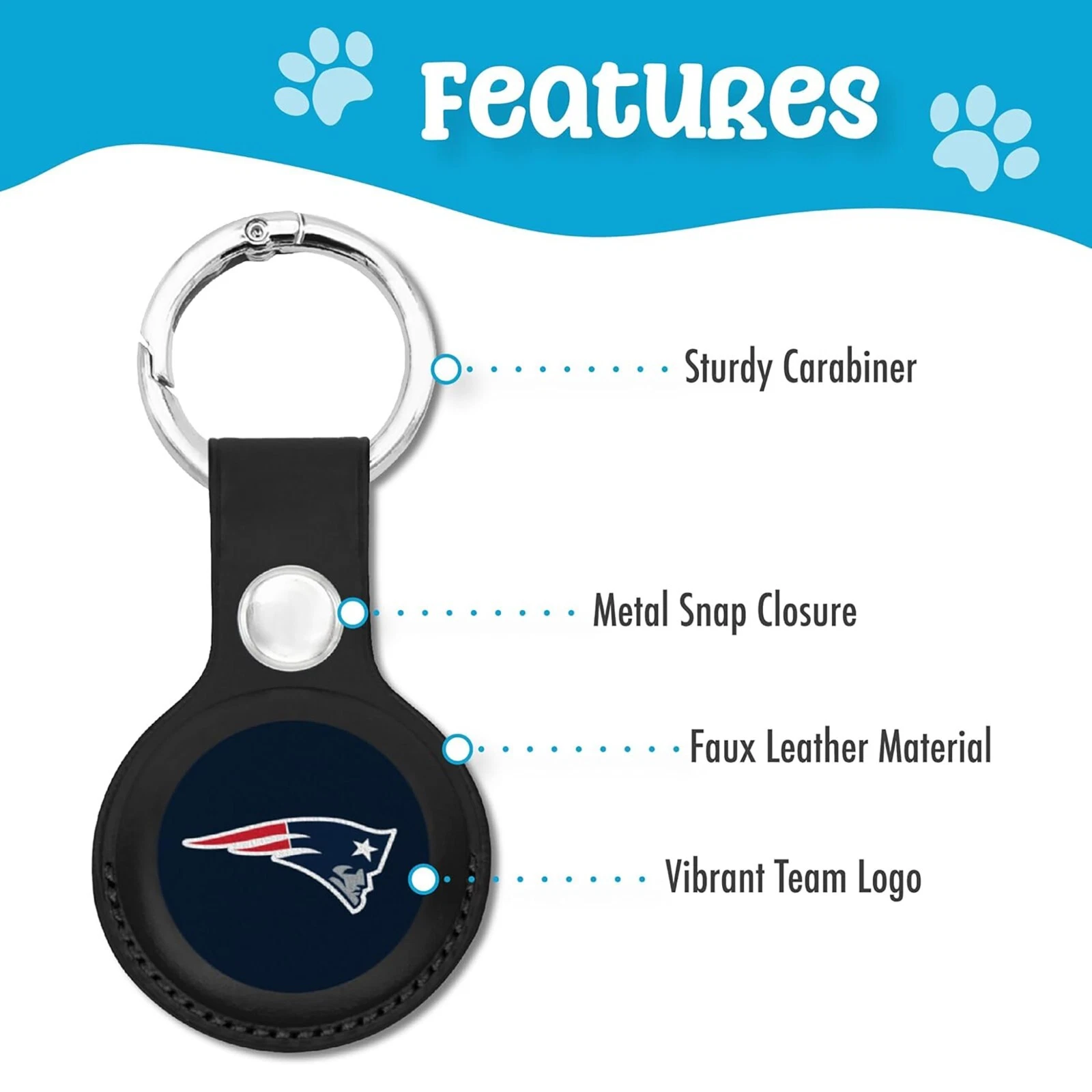 Pets First NFL Leather Keychain Apple Air Tag Holder for Dogs & Cats Airtag Case