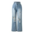 thumbnail image 3 of Gubotare Flare Jeans For Women Straight Leg Jeans for Women Ripped Raw Hem Low Waisted,Light Blue XL, 3 of 5