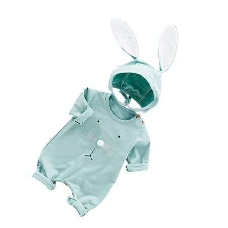 

Lovely Cotton Rabbit Ears Hat Style Jumpsuits Baby Clothes with Long Sleeves for Spring or Autumn Size 90 (Green)