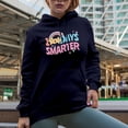 thumbnail image 2 of 100 Days Smarter, Retro Wavy Text & Rainbow Merch Gift, Navy Blue Hooded Sweatshirt or Hoodie, Large, 2 of 5