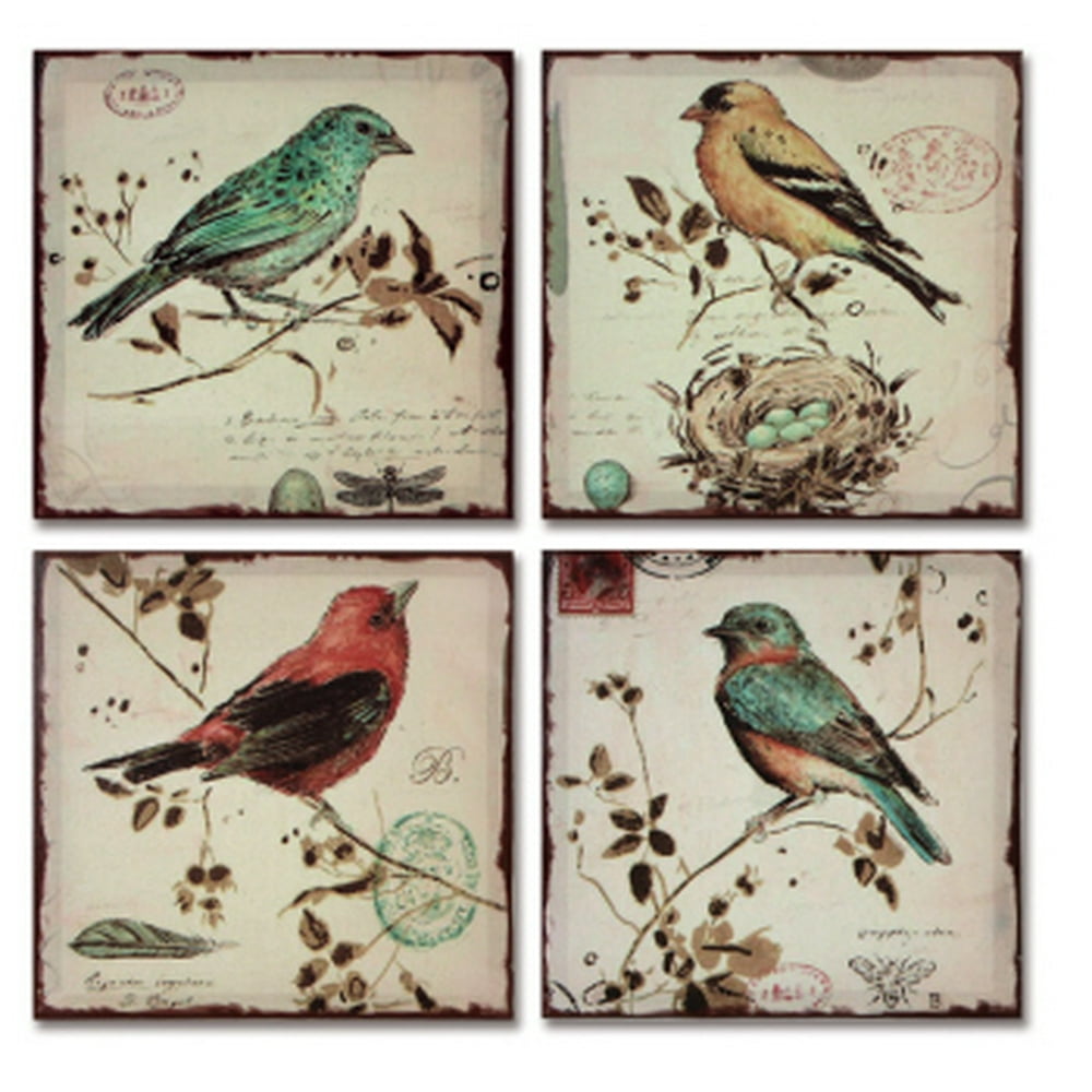 Pack of 4 Multi-Colored Bird Canvas Wall Hangings Wall Art Decor 10
