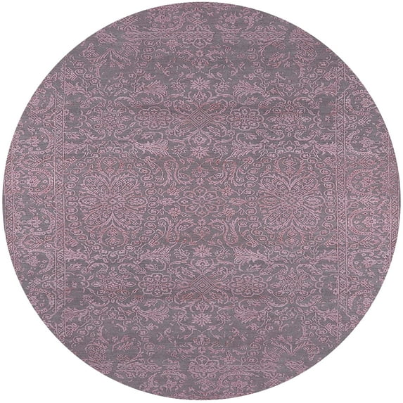 Ahgly Company Machine Washable Indoor Round Industrial Modern Mauve Taupe Purple Area Rugs, 8' Round