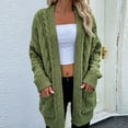thumbnail image 2 of Odeerbi Winter Chunky Knit Long Cardigan Sweaters For Women 2025 Fashionable Mid-length Jacket Sweater Top With Pockets Green, 2 of 9