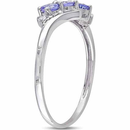 1/3 Carat T.G.W. Tanzanite and Diamond-Accent 10kt White Gold Three-Stone Bypass Ring