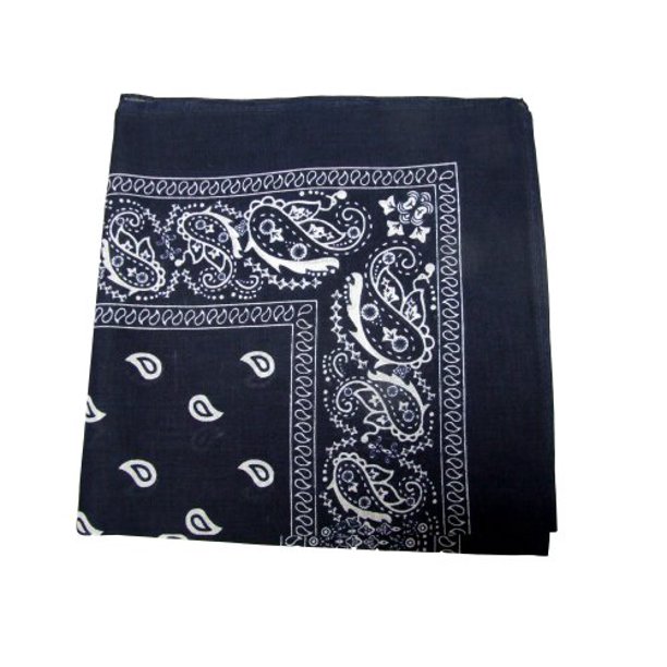 100% Cotton Double Sided Print Paisley Bandana Scarf, Head Wrap - Navy Blue, 22" X 22"