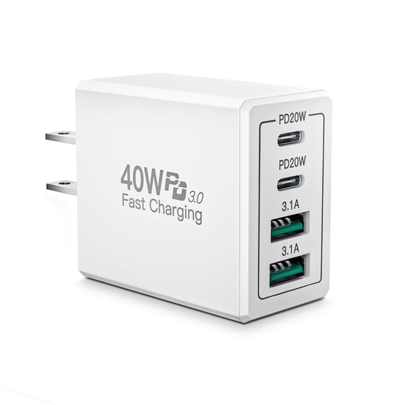 USB C Wall Charger Block, 40W 4-Port USB C Fast Charger Dual Port PD Power Adapter QC Wall Plug Multiport Brick Type C Fast Charging Block