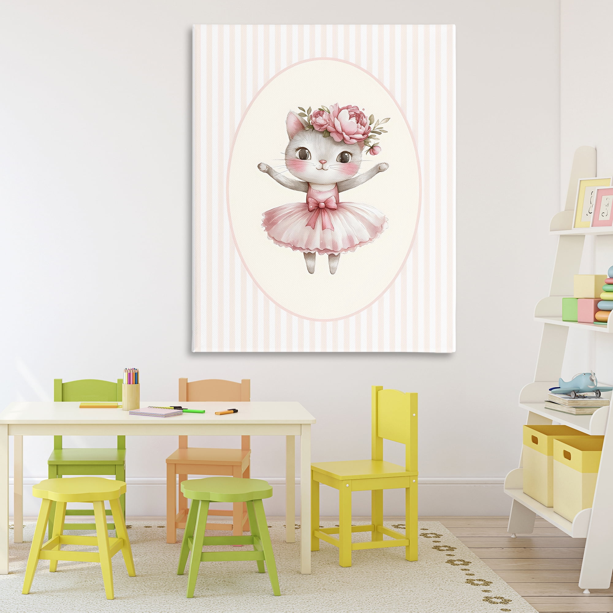 Stupell Industries Nursery Ballerina Cat Striped Canvas Wall Art, design by LSR Design Studio