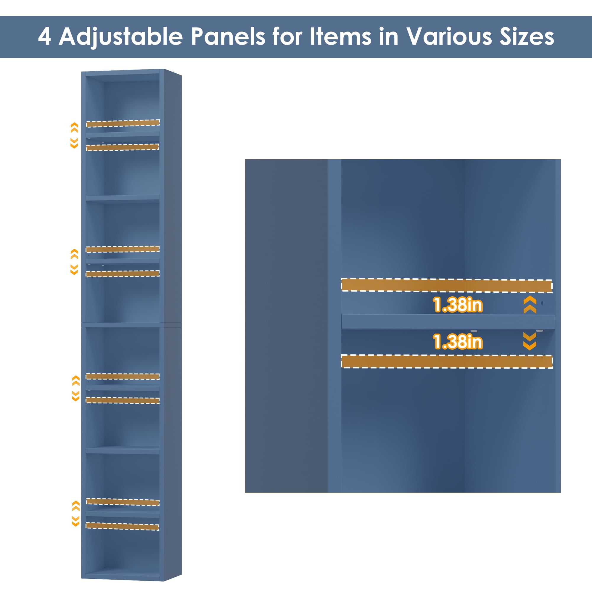 Homfa 8-Tier Media Tower, CD DVD Media Storage Unit with 4 Adjustable and 3 Fixed Shelves for Living Room Bedroom, 2PCS, Blue