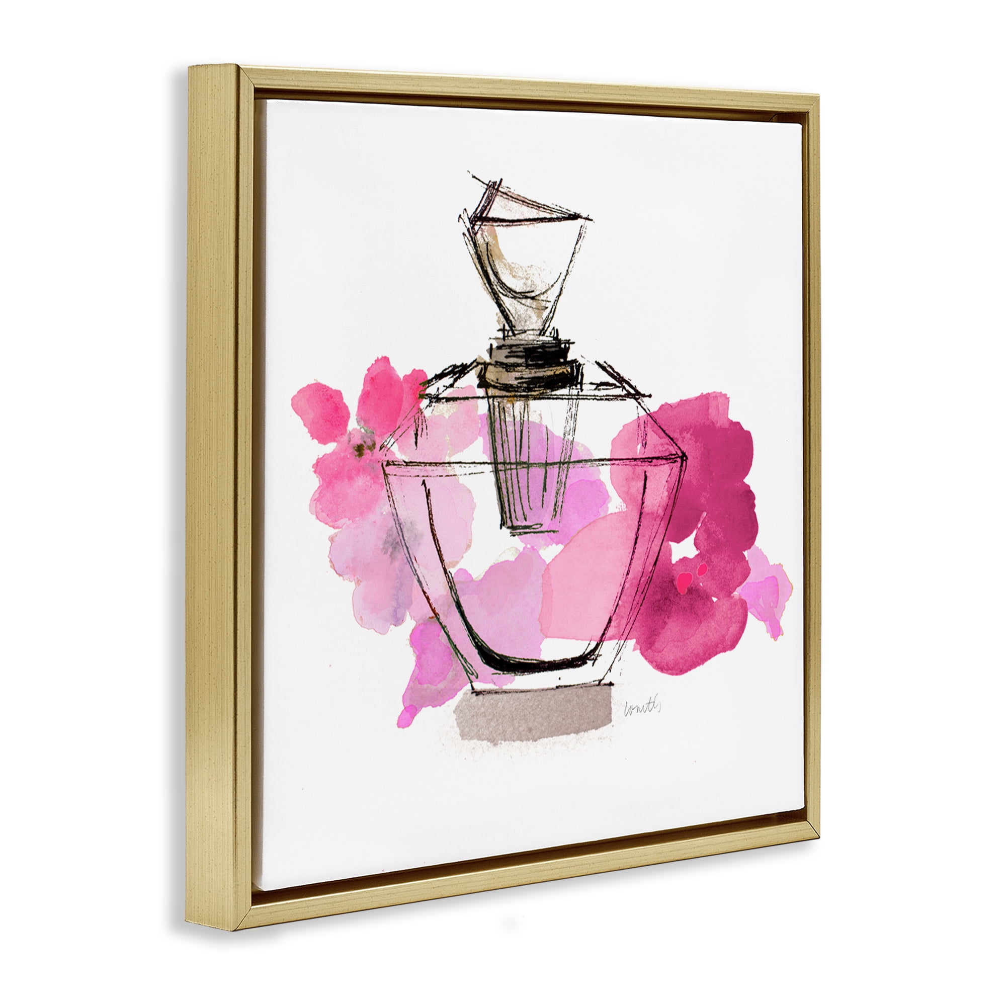 Stupell Industries Sketched Doodle Perfume Fashion Painting Gold Floater Framed Canvas Art Print Wall Art, 18 x 18