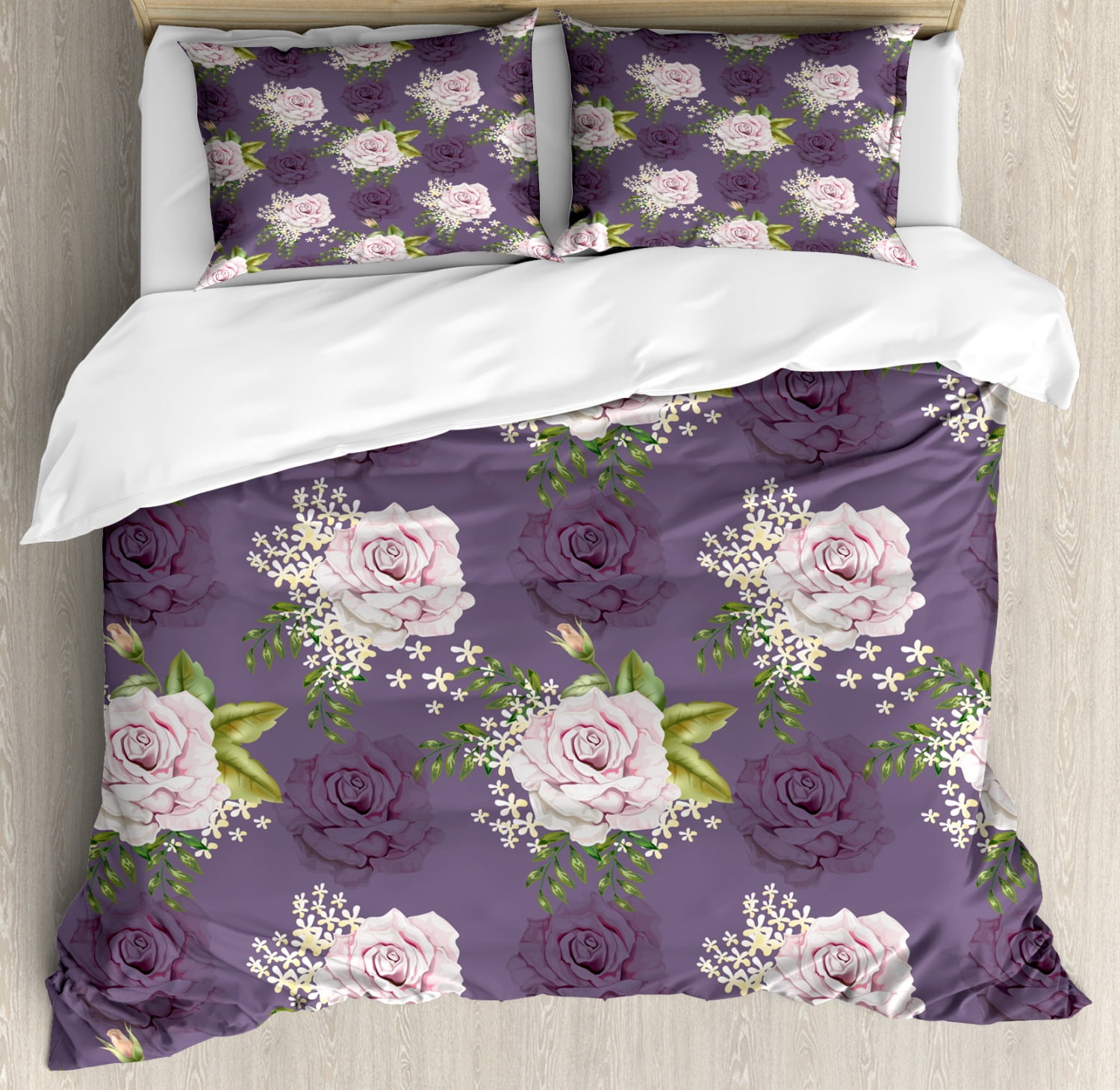 Natural Duvet Cover Set King Size, Floral Theme Roses and Little ...