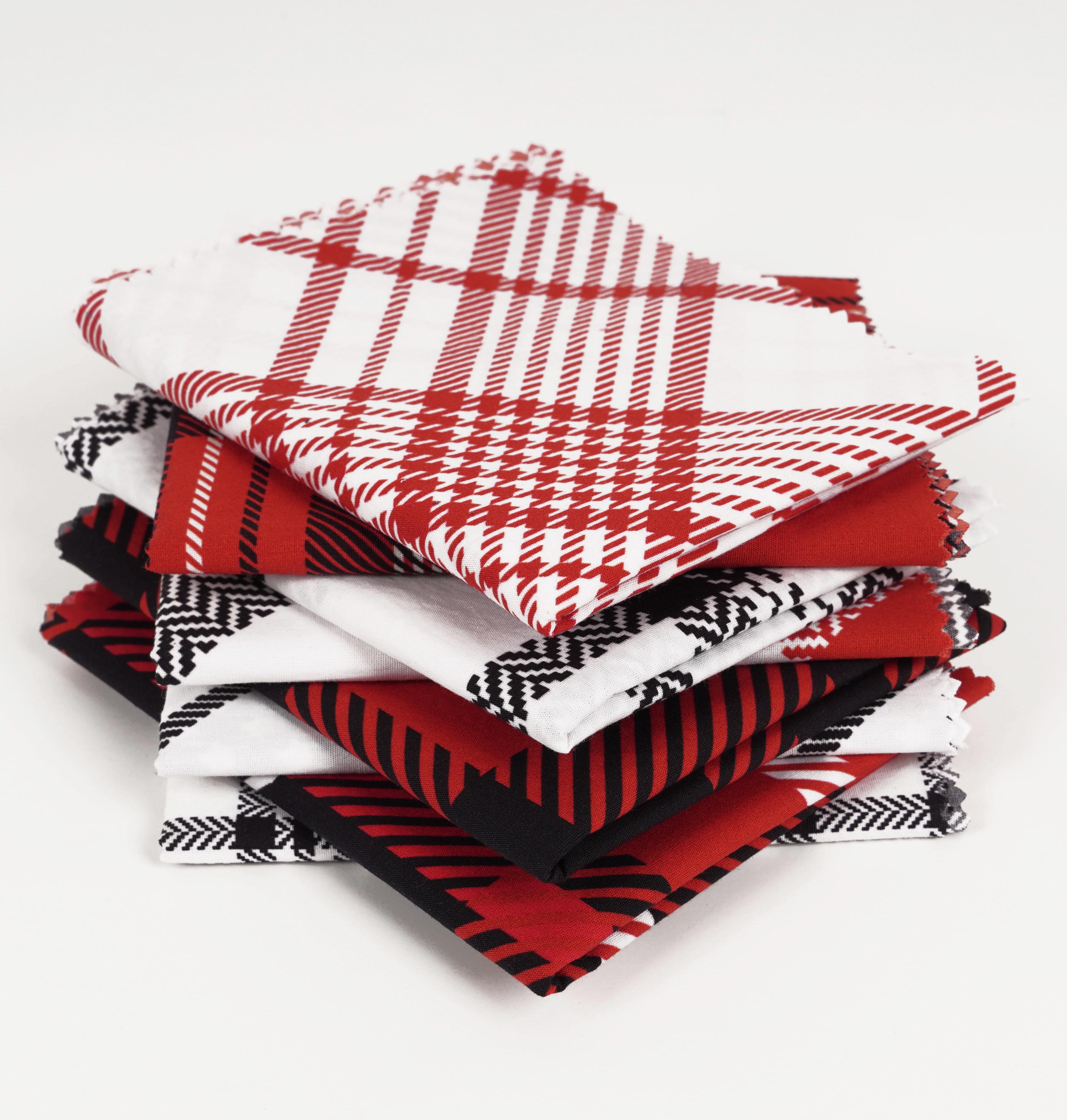 Soimoi 8 Pc Fat Quarter Bundle,Check & TartanPrint 18"x 22"DIY Patchwork-100% CottonPre-Cut Quilting Fabric Maroon & Black