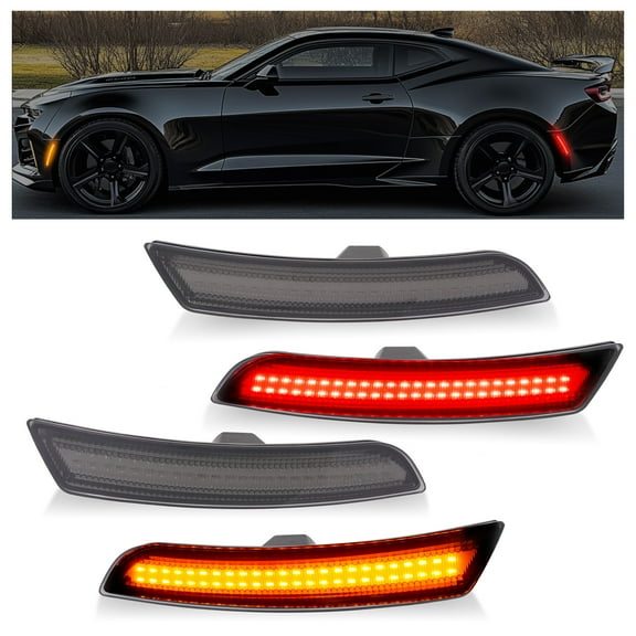 Kojem Side Marker Lights for 2016-2024 Chevy Chevrolet Camaro LS LT SS ZL & 2014-2019 Cadillac CTS ATS Front & Rear Bumper Fender Lamp Smoke Lens 4Pcs Replacement for GM2550200 GM2551200