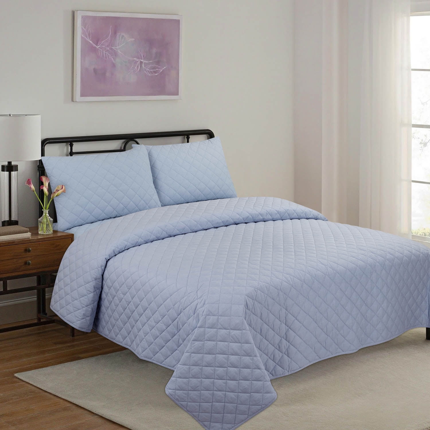 Mainstays Luxe Chambray 3-Piece Blue Quilt & Sham Bedding ...