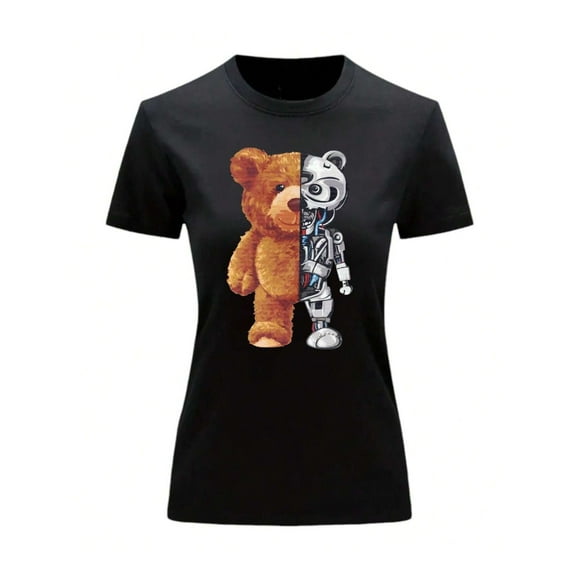 Playera Blusa De Oso Robot Ropa De Mujer Color Negro Talla Mediana Marca Emil SaEs