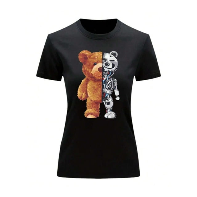 Playera Blusa De Oso Robot Ropa De Mujer Color Negro Talla Mediana Marca Emil SaEs