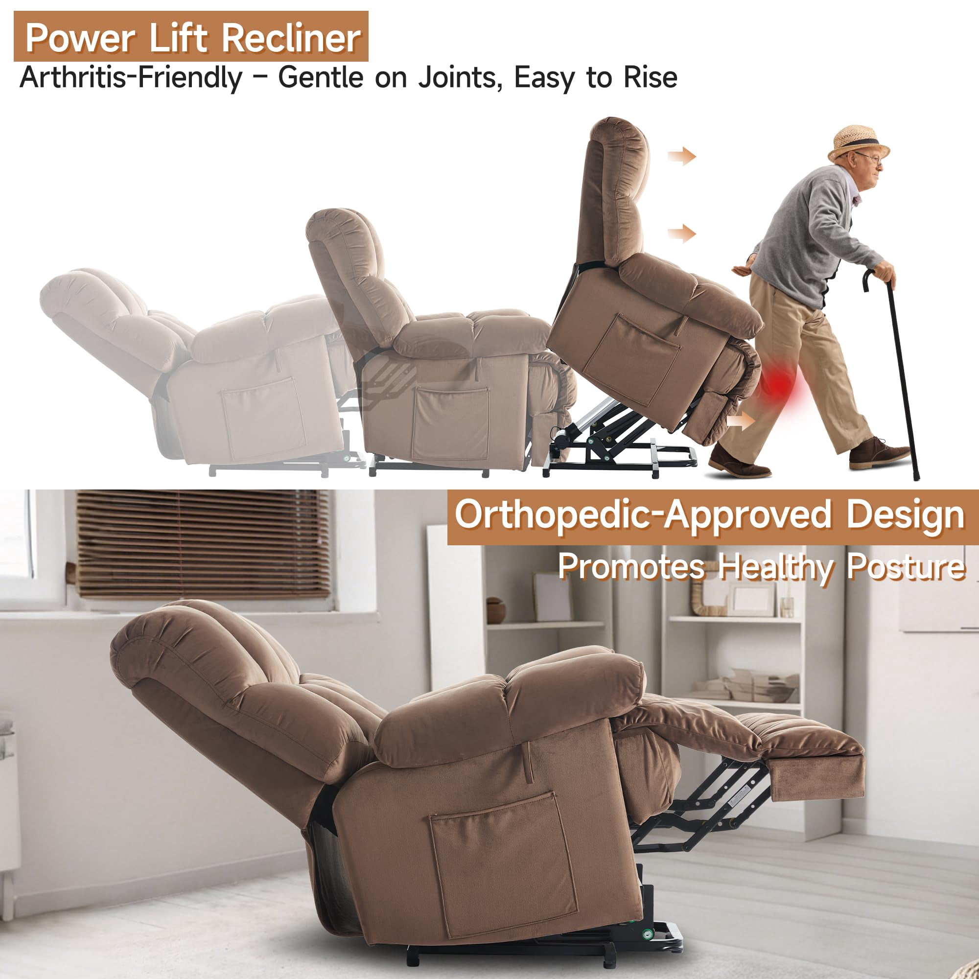 Electric Power Lift Recliner Chair with Massage & Heat, Easy Stand-Up Sofa for Elderly, Living Room & Bedroom Comfort Seating