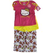 Little Girls Fuchsia Kitty Image Star Print 2 Pc Pajama Set 4-6