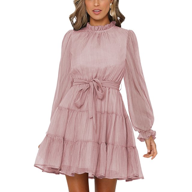Vestido de mujer suave, cintura alta, manga larga, volantes, transpirable, vestido de moda con pretina