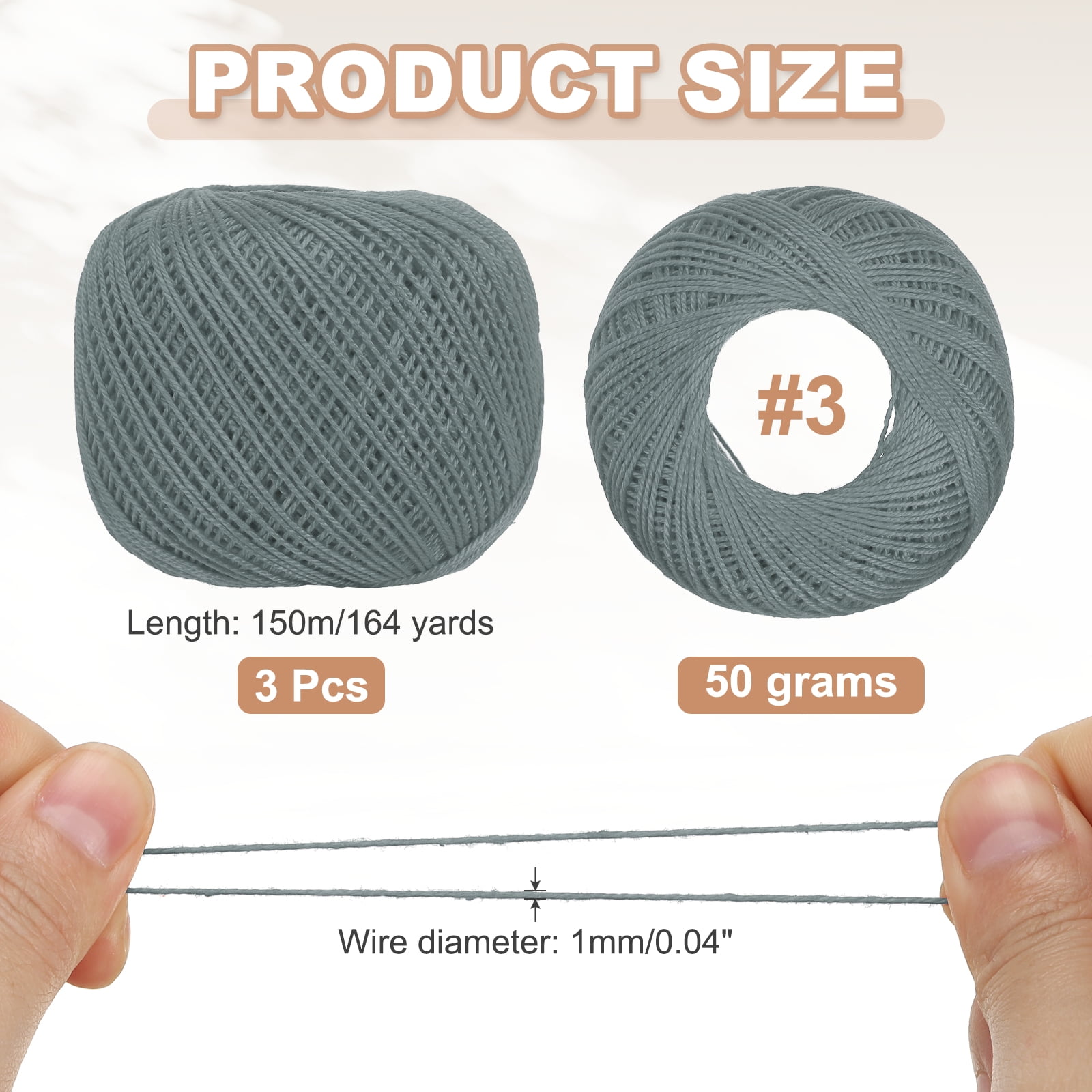 3 Rolls 164 Yards Size 3 Dark Gray Pearl Cotton Crochet Thread Lace Weight Yarn Tatting Thread for Crocheting Knitting Embroidery Sewing