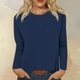 thumbnail image 2 of Women's Solid Color T-shirt Long Sleeves Pullover Round Neck Blouse 2025 Trendy Casual Tops,Navy,S, 2 of 5