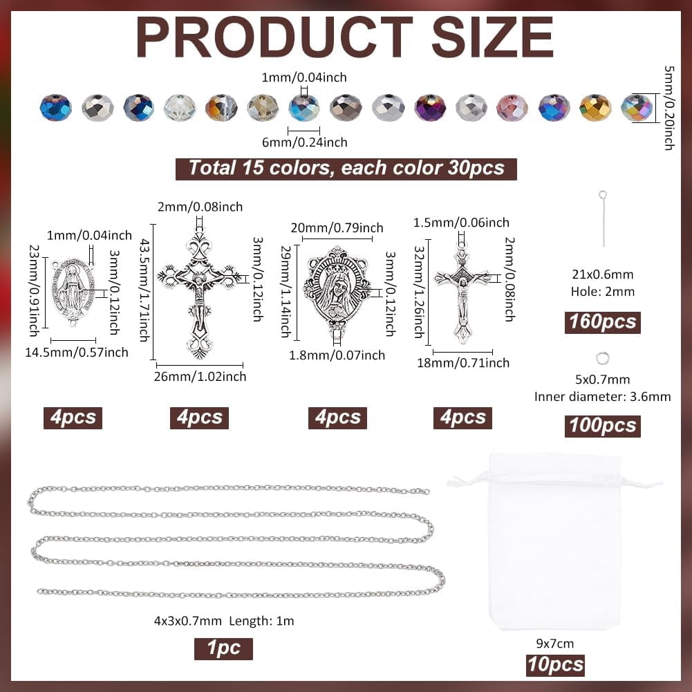 PH 737pcs Rosary Jewelry Making Kit Prayer Making Supplies Necklace Set Glass Beads Charms Pendants for Easter Ramadan Bracelet Earring Necklace Jewelry Making Multi-color