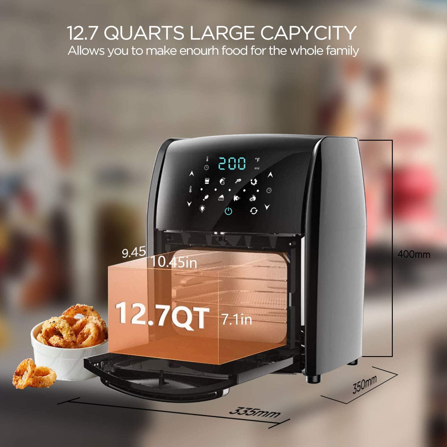  Caynel 12.7 Quart Digital Air Fryer with Rotisserie,  Dehydrator, Convection Oven, 8 Presets to Air Fry, Roast, Dehydrate, Bake &  More, Glass Viewing Window, Large Capacity, 1700W : Home & Kitchen