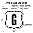 thumbnail image 2 of Letter G 12 inch X 12 inch Shield-Shaped Rust-Free Aluminum Metal Sign Weather Resistant Made in the USA, 2 of 6