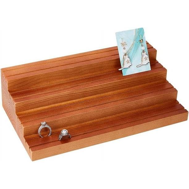 Exhibidor de aretes de madera de 4 niveles, soporte para tarjetas de aretes escalonado, exhibidor de tarjetas de joyería peruana con ranura, estantes de exhibición de joyería