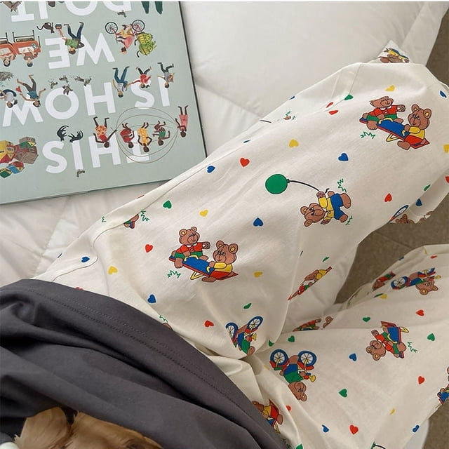 Pantalones para caminar, pantalones de pijama con dibujos de osos y globos para mujer, pantalones de aire acondicionado para el hogar de primavera y otoño, pantalones casuales sueltos
