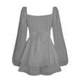 thumbnail image 7 of Blczomt Gray Dresses Women Puff Sleeve Plain Flowy Mini Dress Ruffle Double Layer Square Neck Dresses, 7 of 7