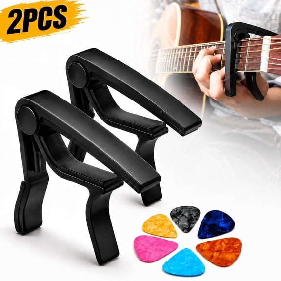 Rongsi Guitar Capo, 2Pack Guitar Clamp for Acoustic Electric Guitar Bass Guitar Ukulele,Guitar Clip with 6 guitar picks