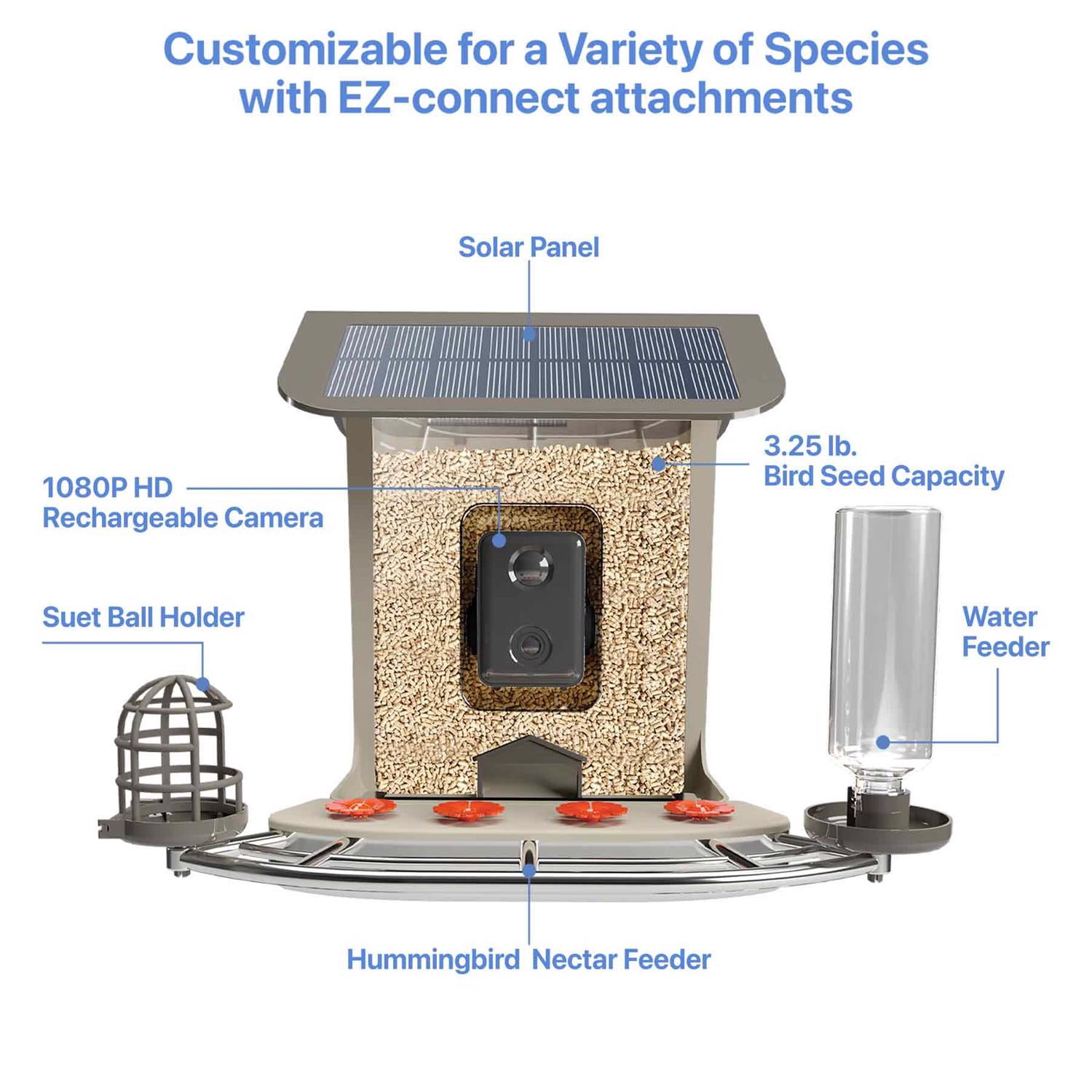 Feit 2.5 Liter 1 Ports Smart Camera Wild Bird Plastic Bird Feeder, Brown